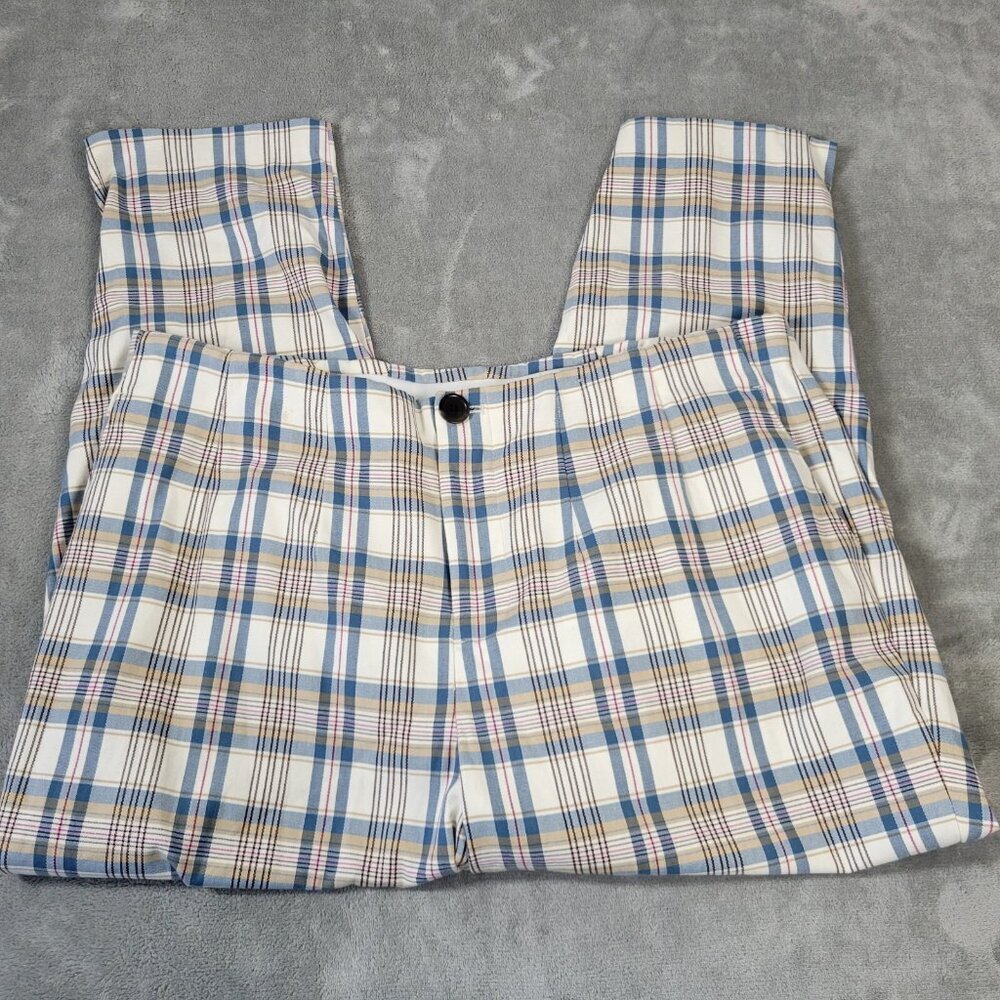 Ava & Viv Women's 18W Blue Beige Plaid Crop Chino Pants Straight Leg SL61E